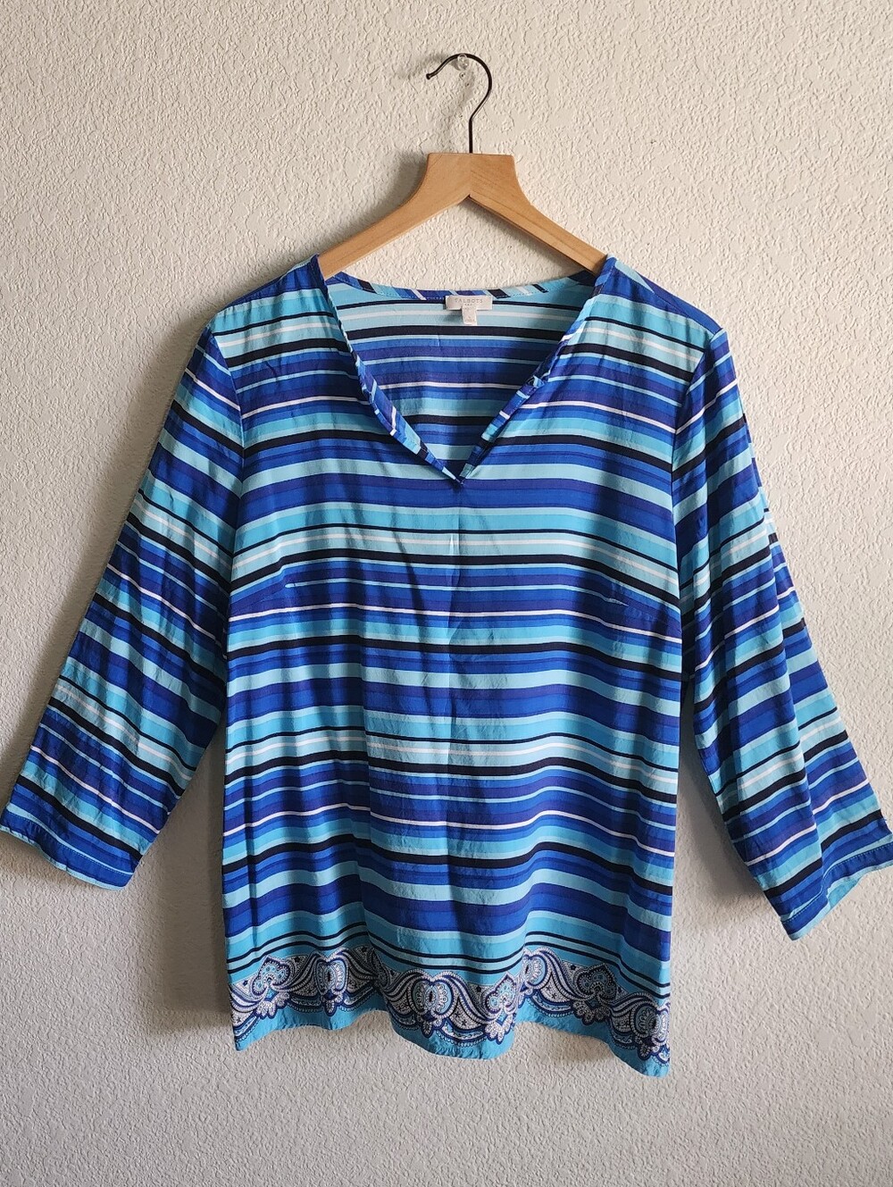 Talbots Large Striped Blue Black Blouse